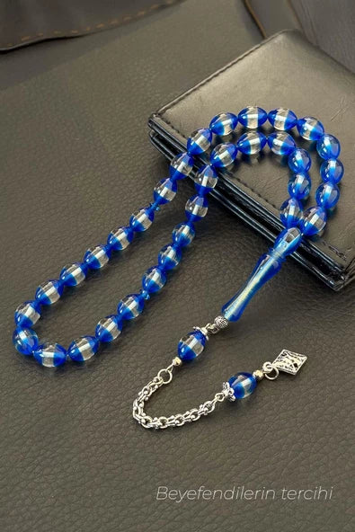 Tesbih en ambre en poudre Sürmeli bleu