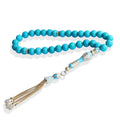Tesbih artisanal en or et argent avec turquoise naturelle