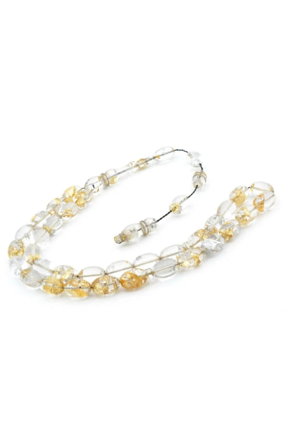 Tesbih artisanal en ambre compressé, perles en forme d’orge